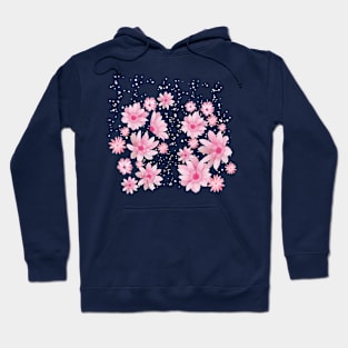 Cherry Blossoms In Snow_Blue Background Hoodie